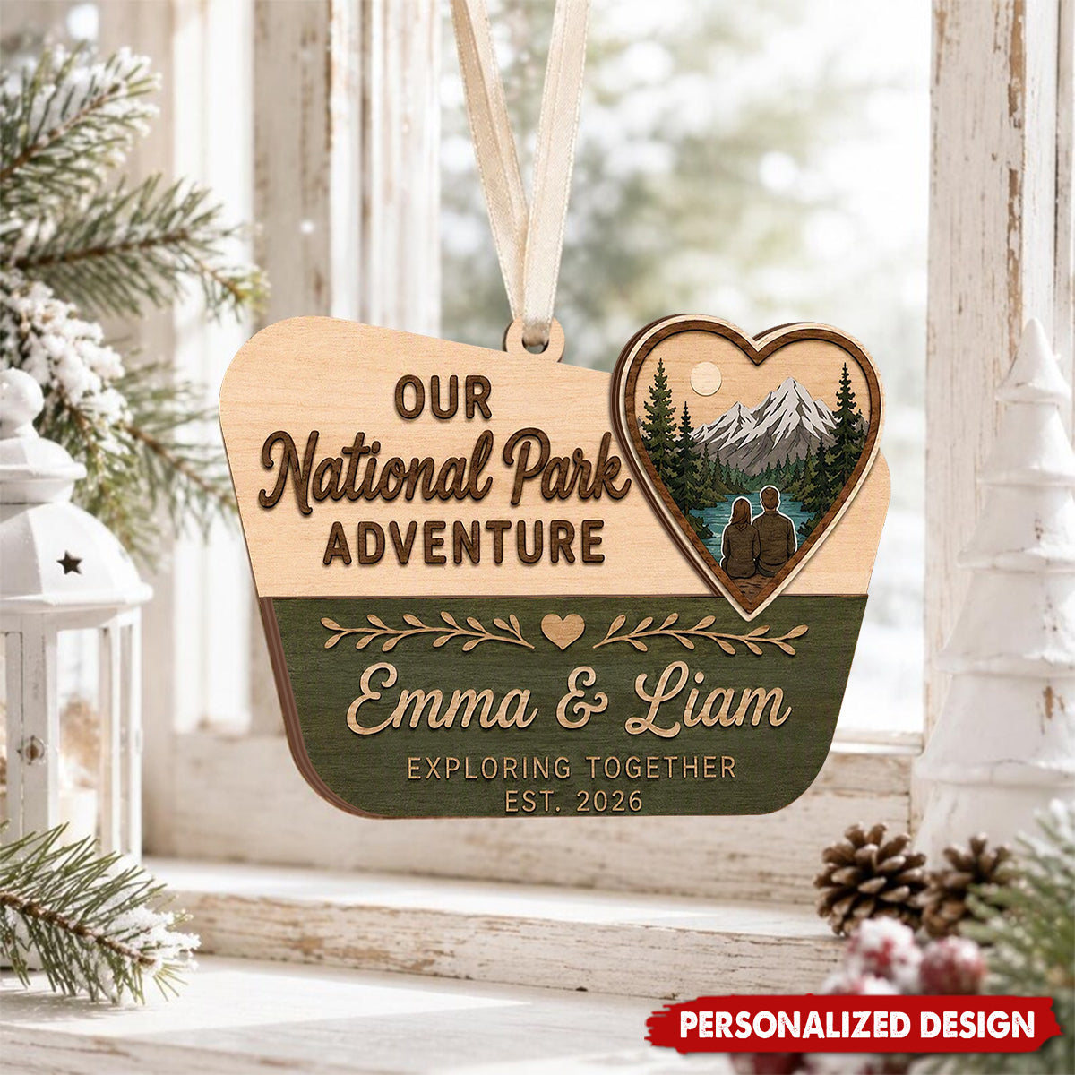 Personalized National Park Wood Ornament, Couple Adventure Christmas Ornament