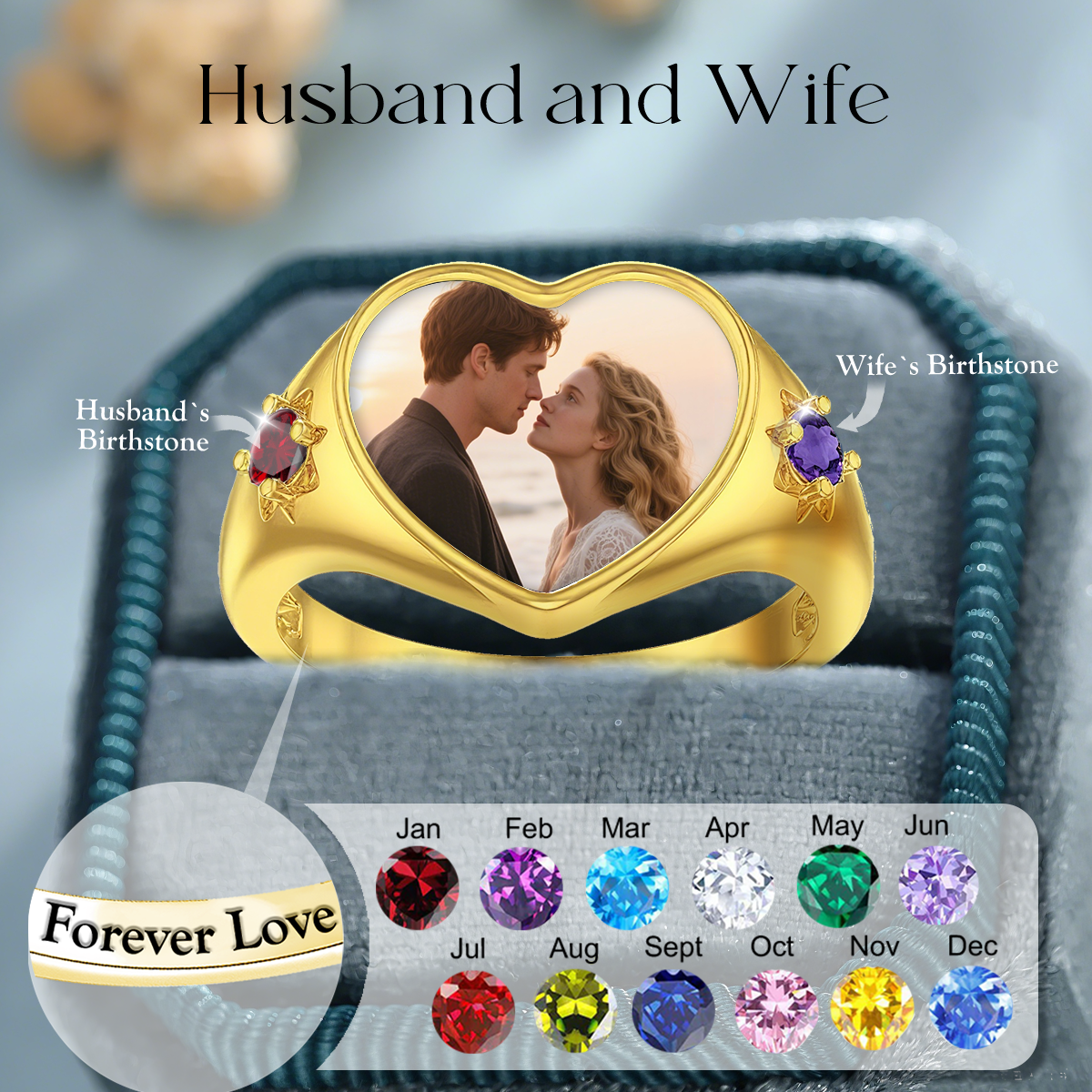 Personalized Heart Upload Photo & Birthstone Promise Ring