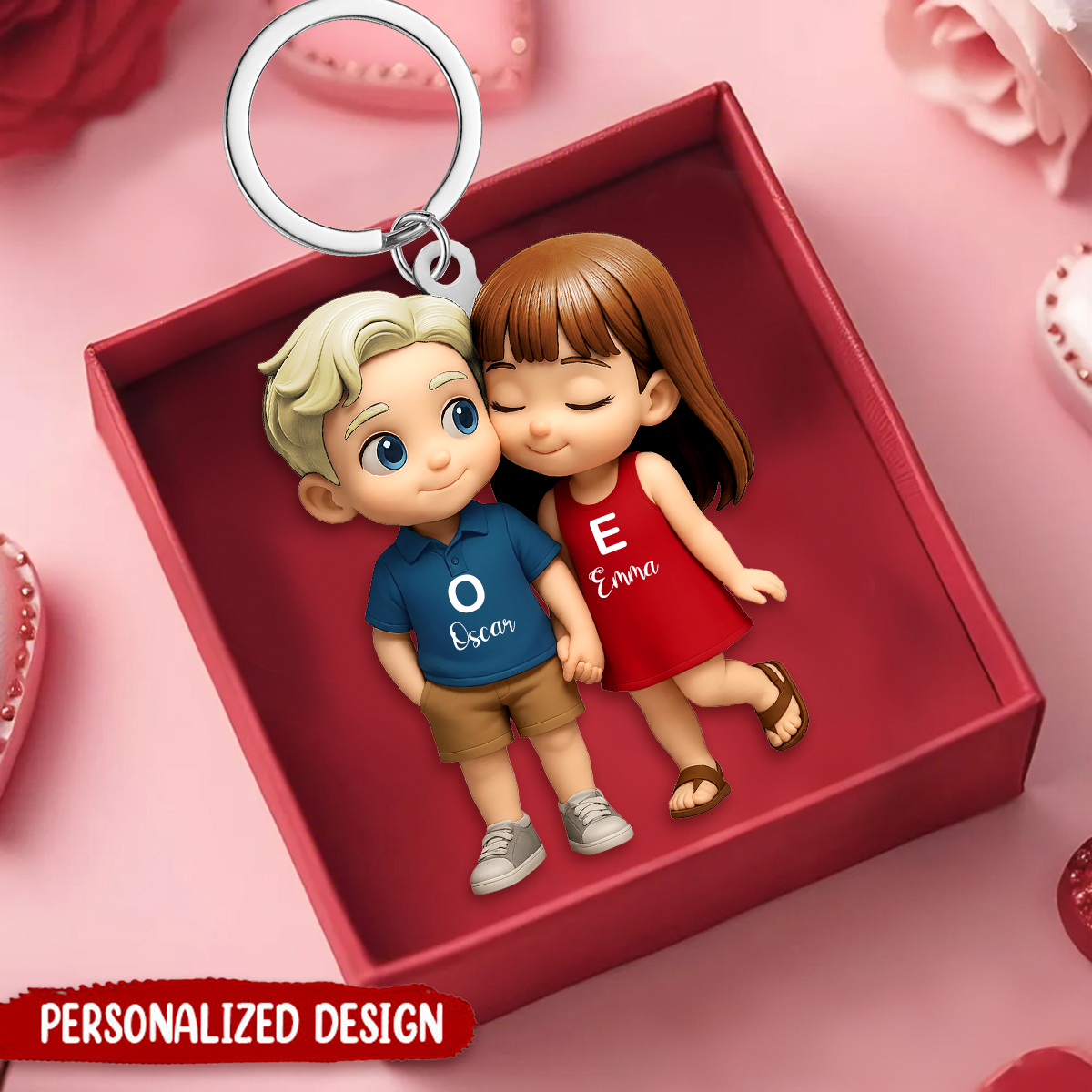 Personalized Cute Cartoon Couple Holding Hands Acrylic Keychain