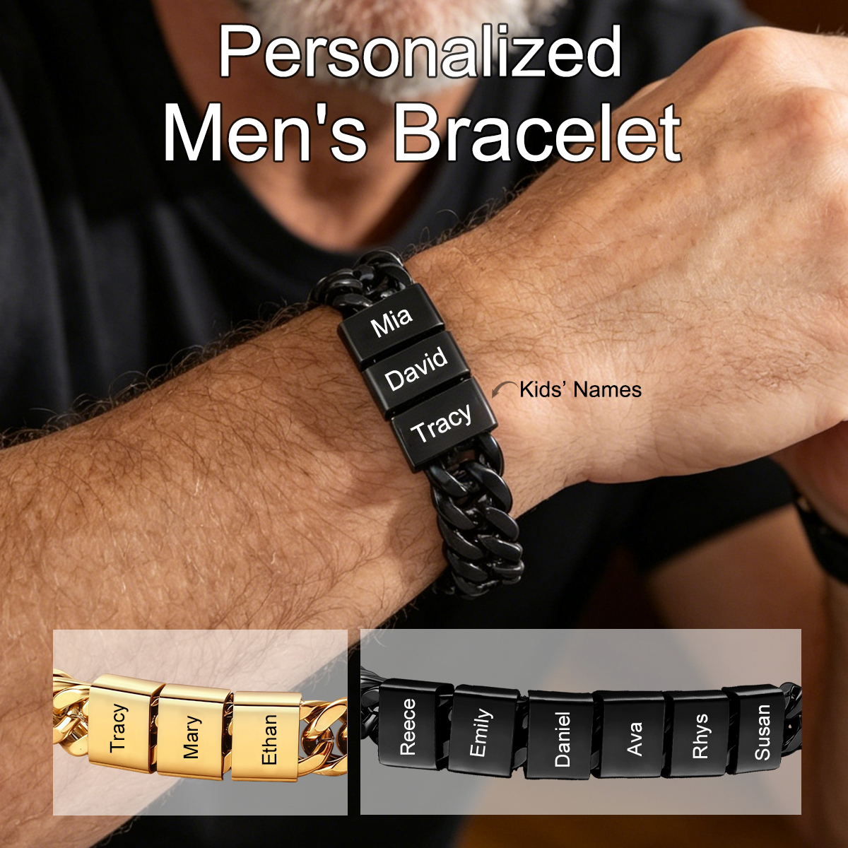 Personalized Mens Bracelet for Dad with Kids Names