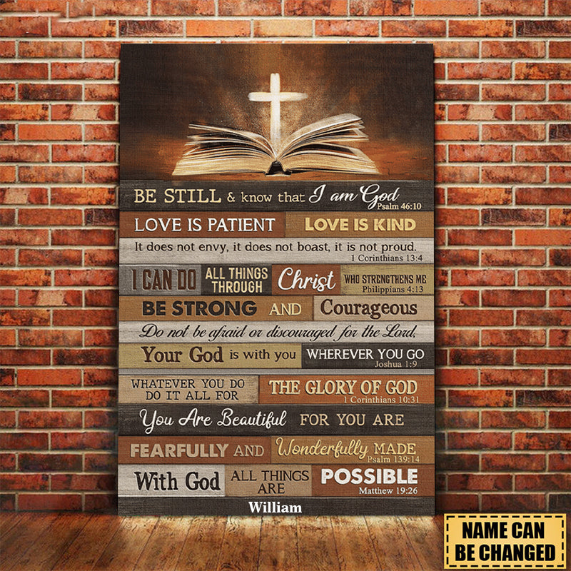 Jesus Bible with Cross Be still and know that I am God - Personalized Canvas Prints