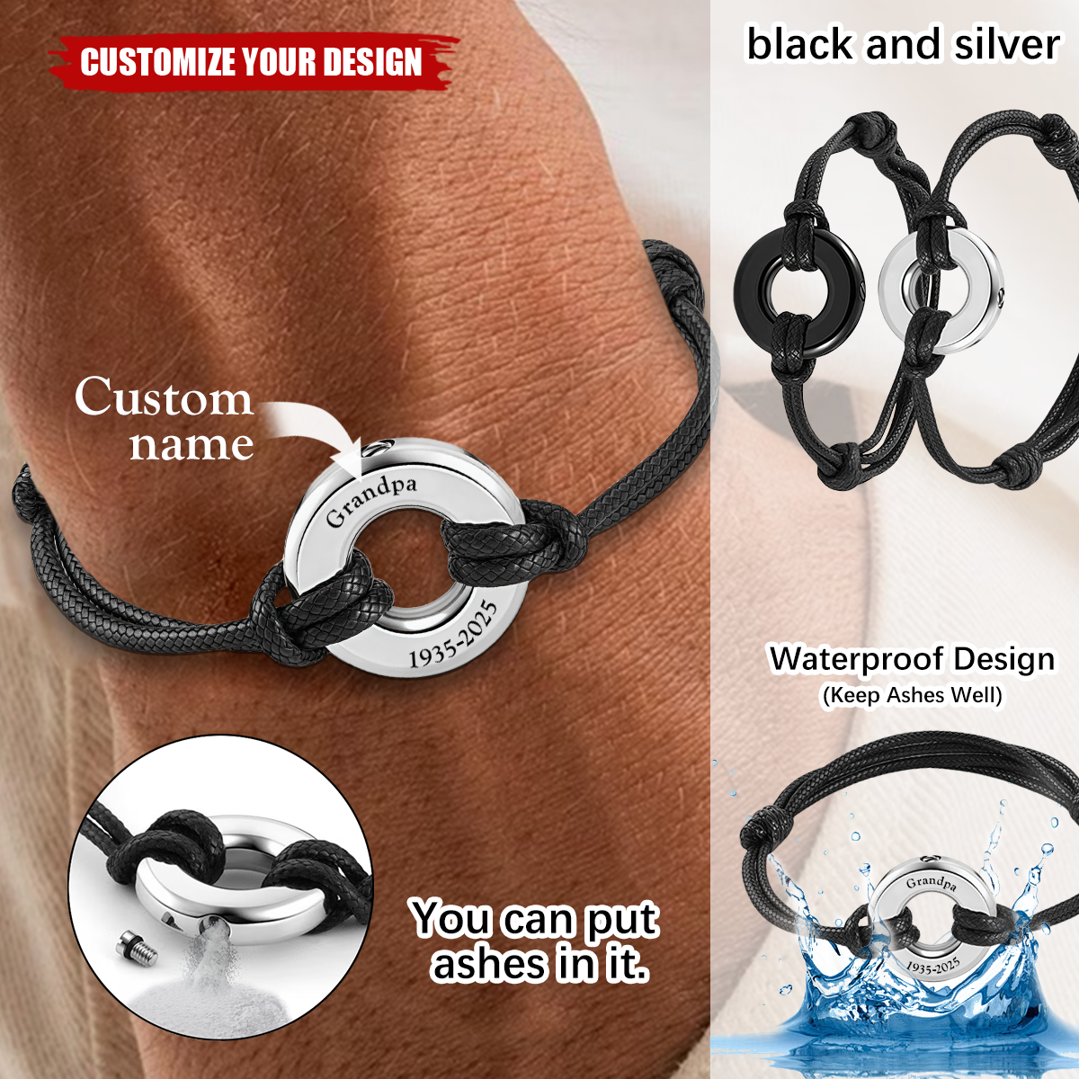 In Loving Memory - Personalized Memorial Engraved Urn Bracelet