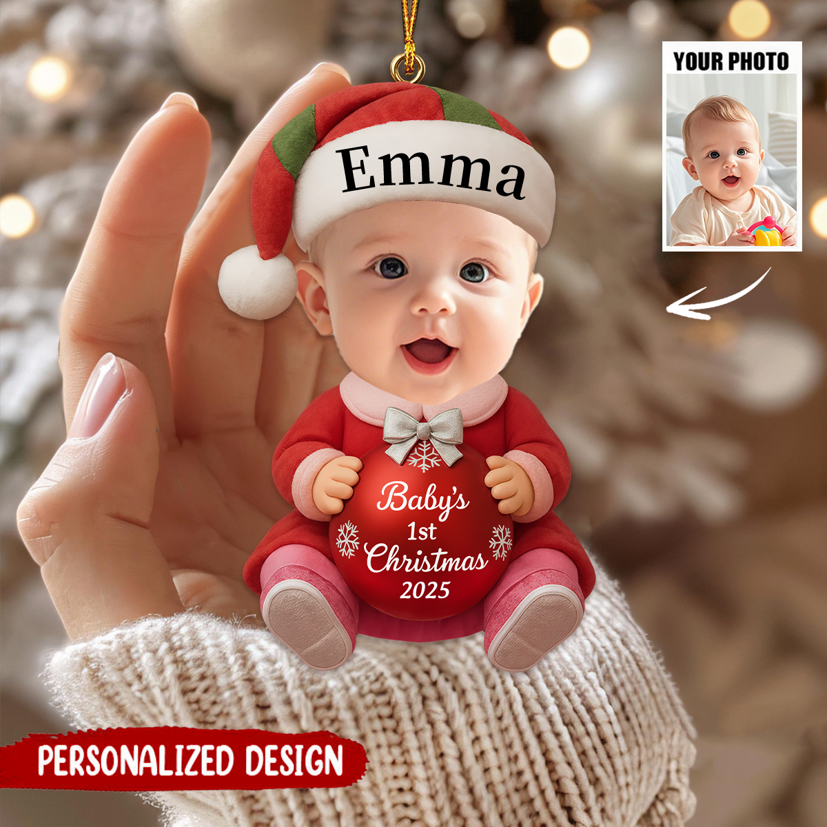 Personalized Baby’s 1st Christmas Ornament ,Custom Photo Baby Ornament