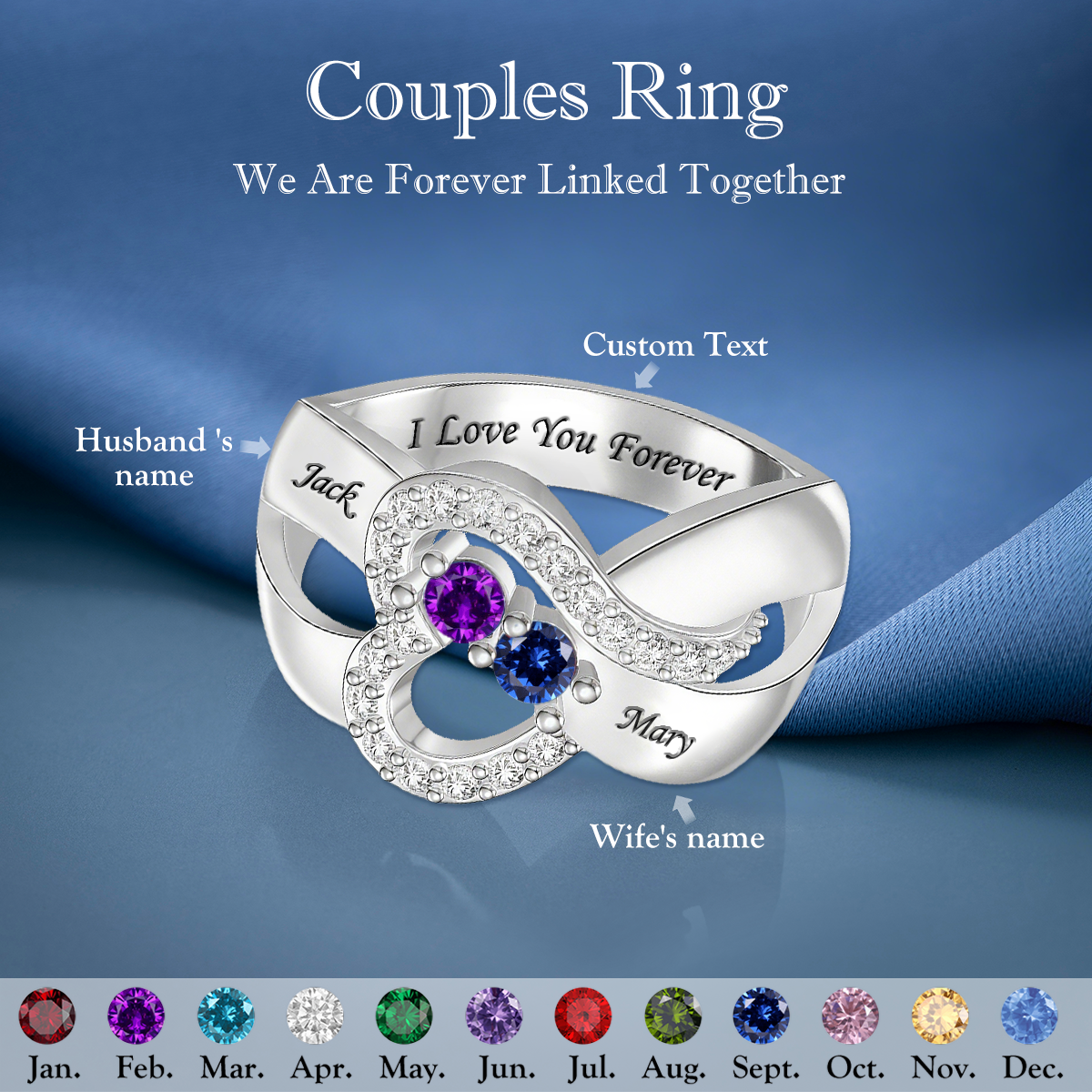 Personalized Rings With 2 Birthstones Custom Meaningful Name Promise Rings
