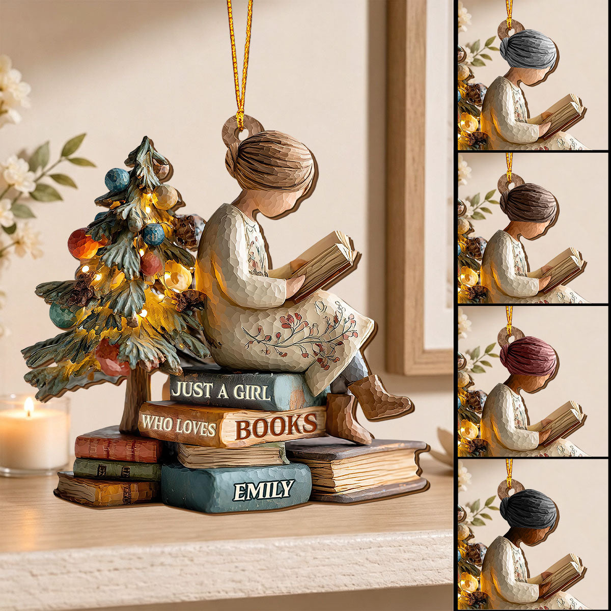 Custom Girl Reading Under Christmas Tree Ornament, Just a Girl Who Loves Books Decor