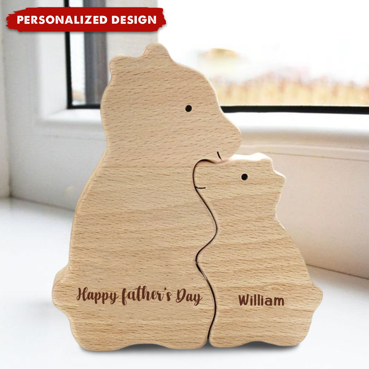 Happy Father's Day! - Personalized Handmade Name Engraved Wooden Bear Gift