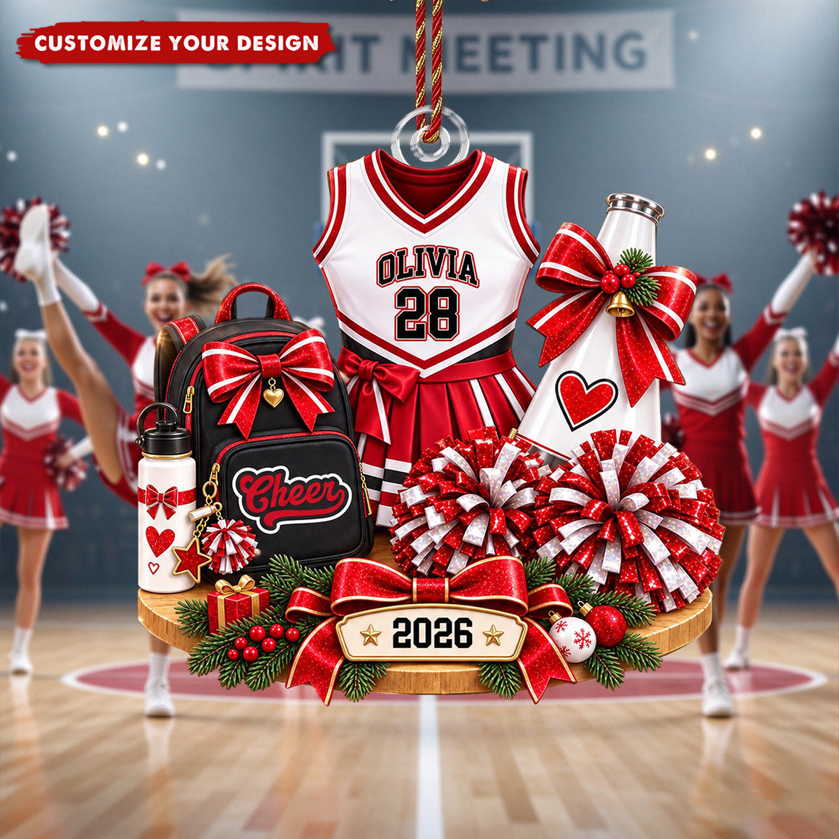 Personalized Cheerleader Ornament, Custom Name & Number Christmas Keepsake