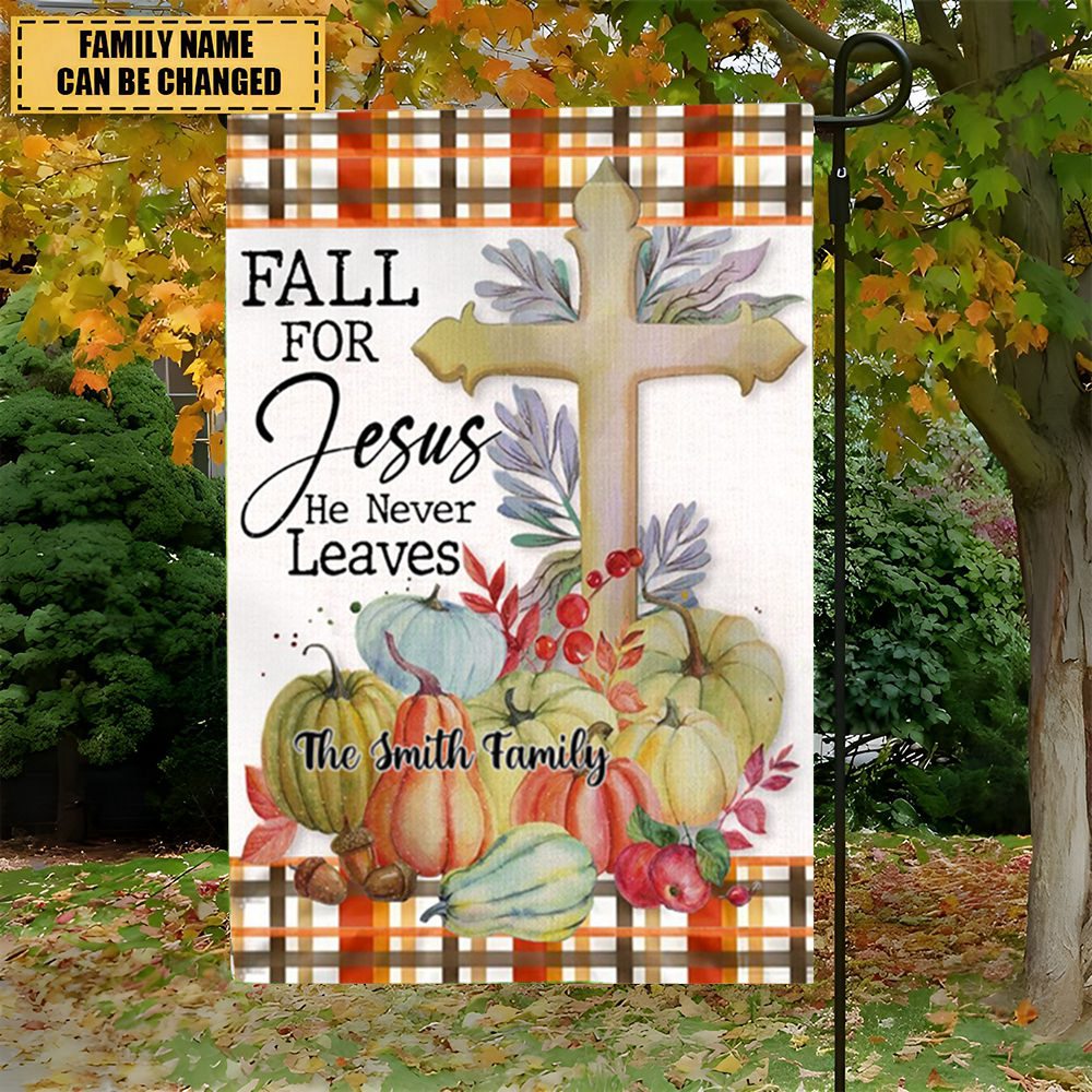 Fall For Jesus He Never Leaves -Christ Cross Pumpkins Flag
