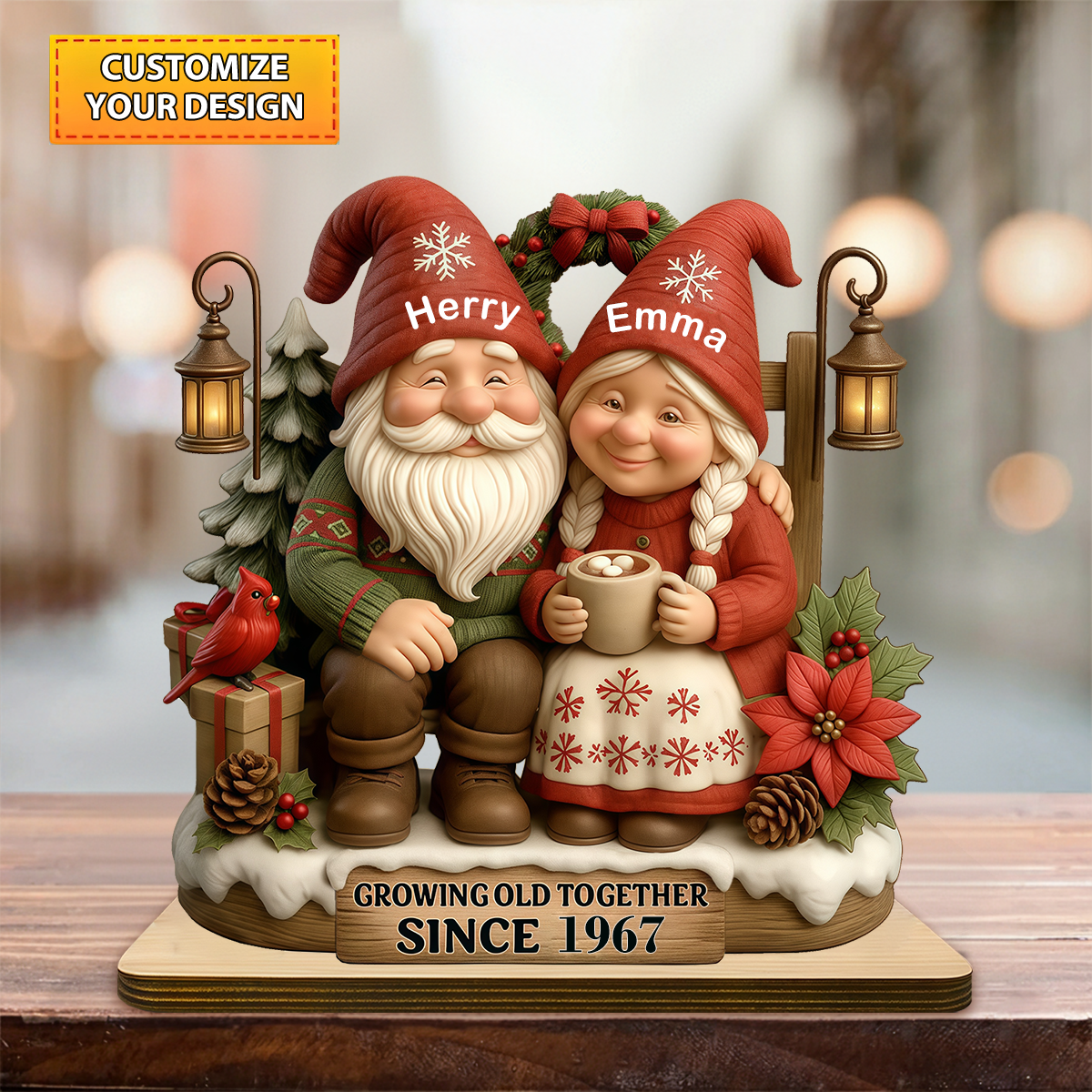 Old Couple Sharing Holiday Cheer Together Personalized Wooden Plaque