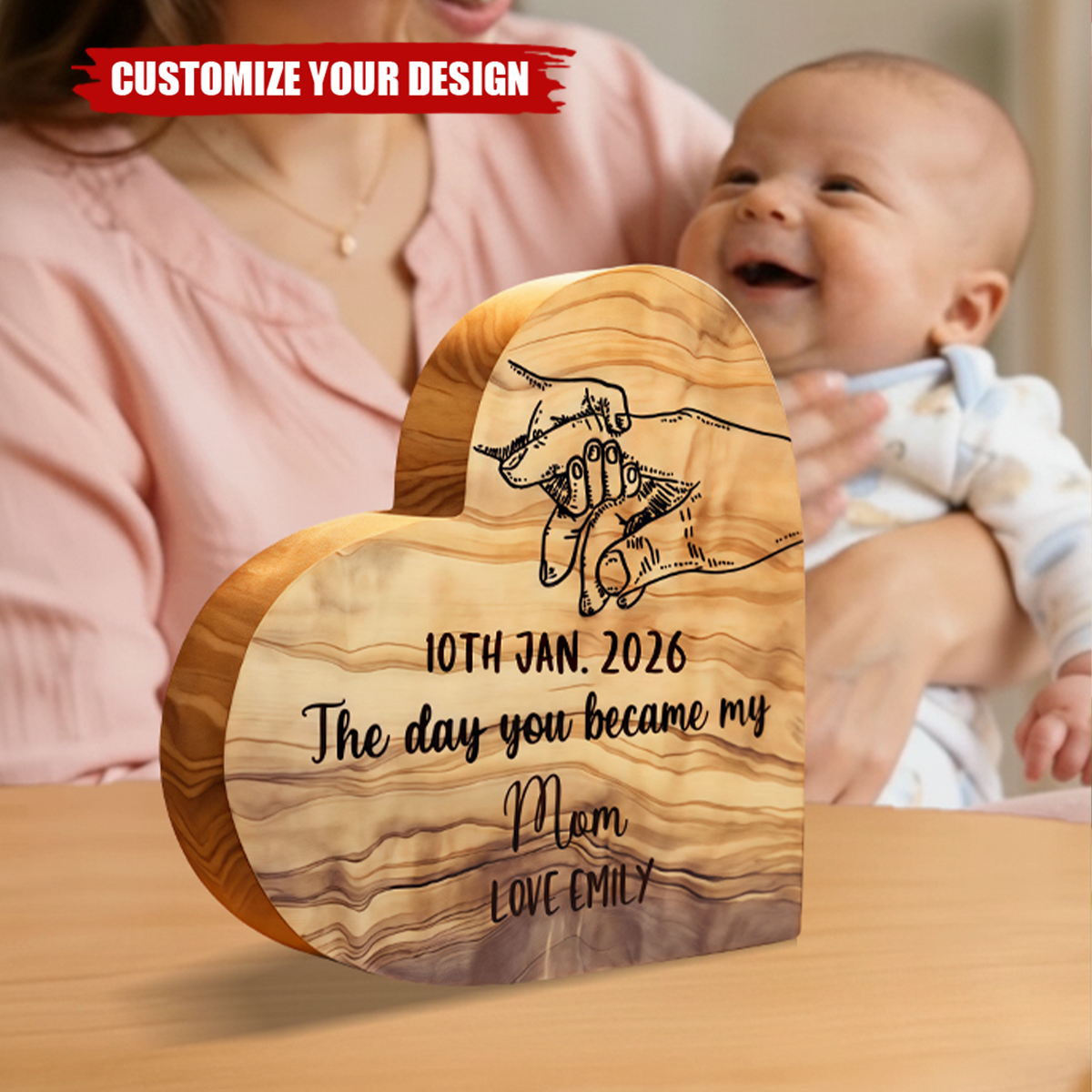 The Day You Became My Mummy  - Personalized Engraved Wood Plaque