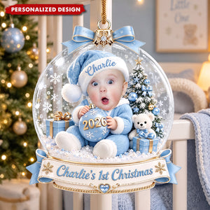 Personalized Baby's First Christmas Ornament, Custom Photo Snow Globe Keepsake
