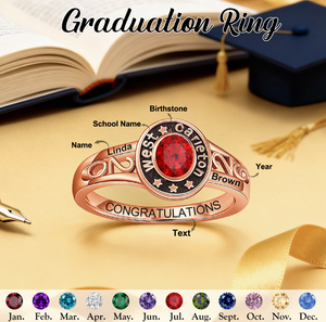 Personalized Graduation Birthstone Class Ring, Class of 2026
