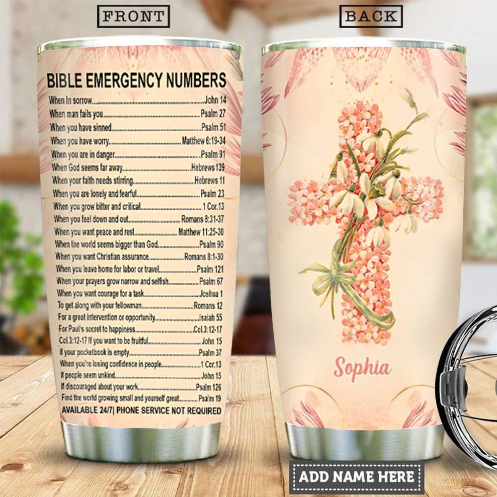 Stainless Steel Tumbler- Bible Emergency Numbers