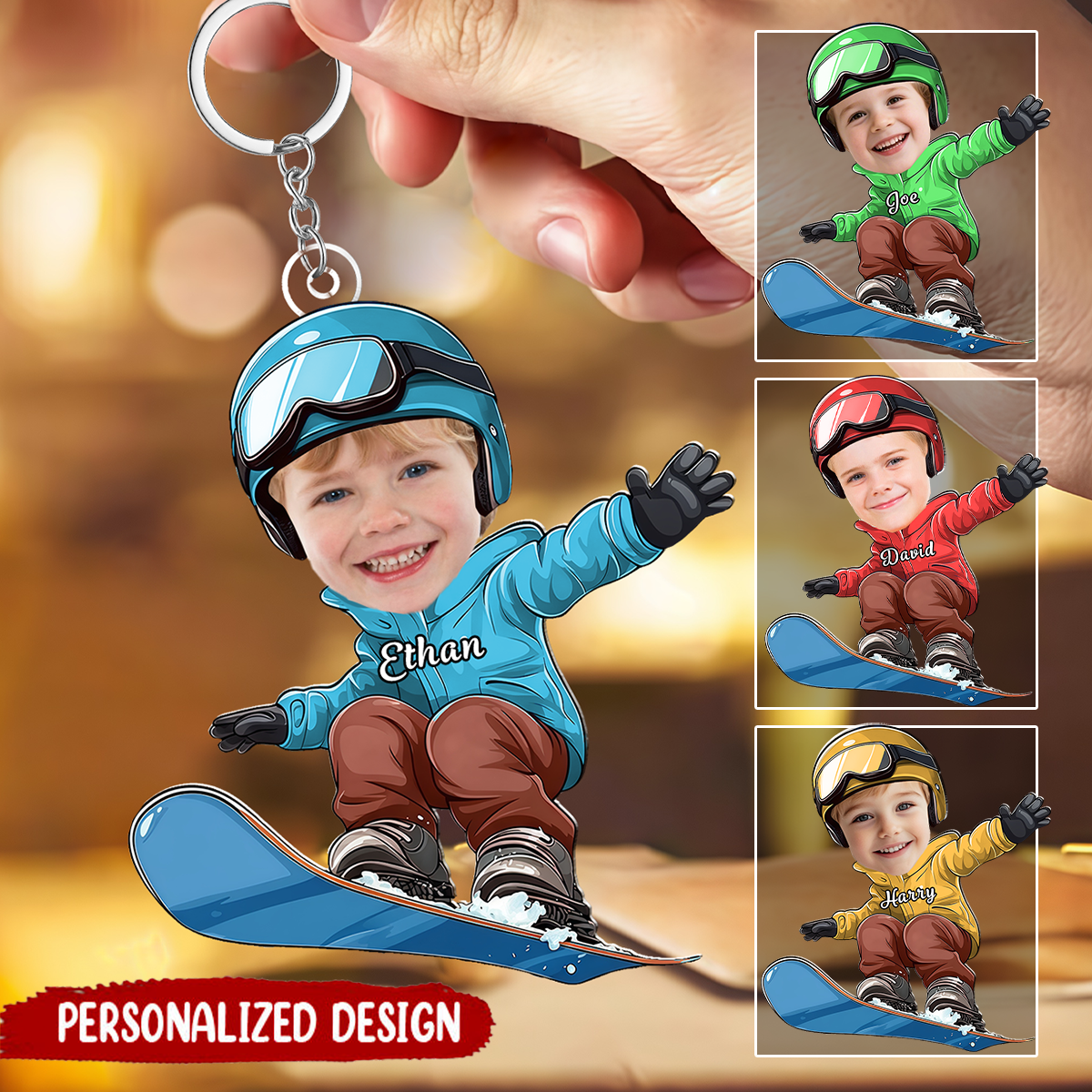 Personalized Upload Image Snowboard Lover Keychain