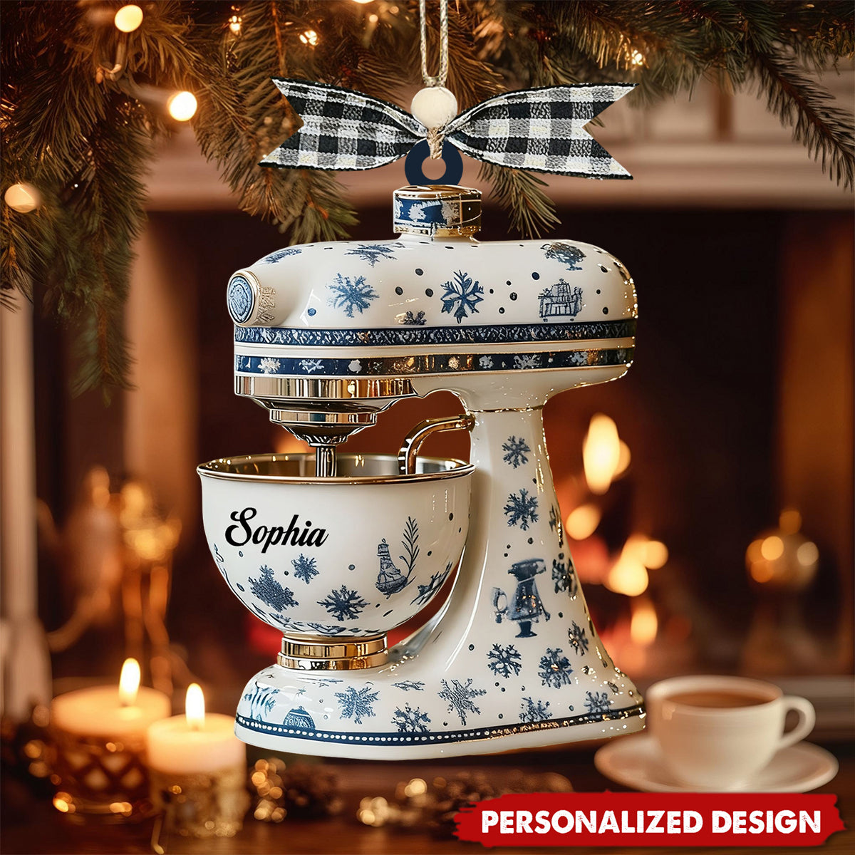 Personalized Kitchen Mixer Ornament, 2D Blue Snowflake Christmas Tree Decoration