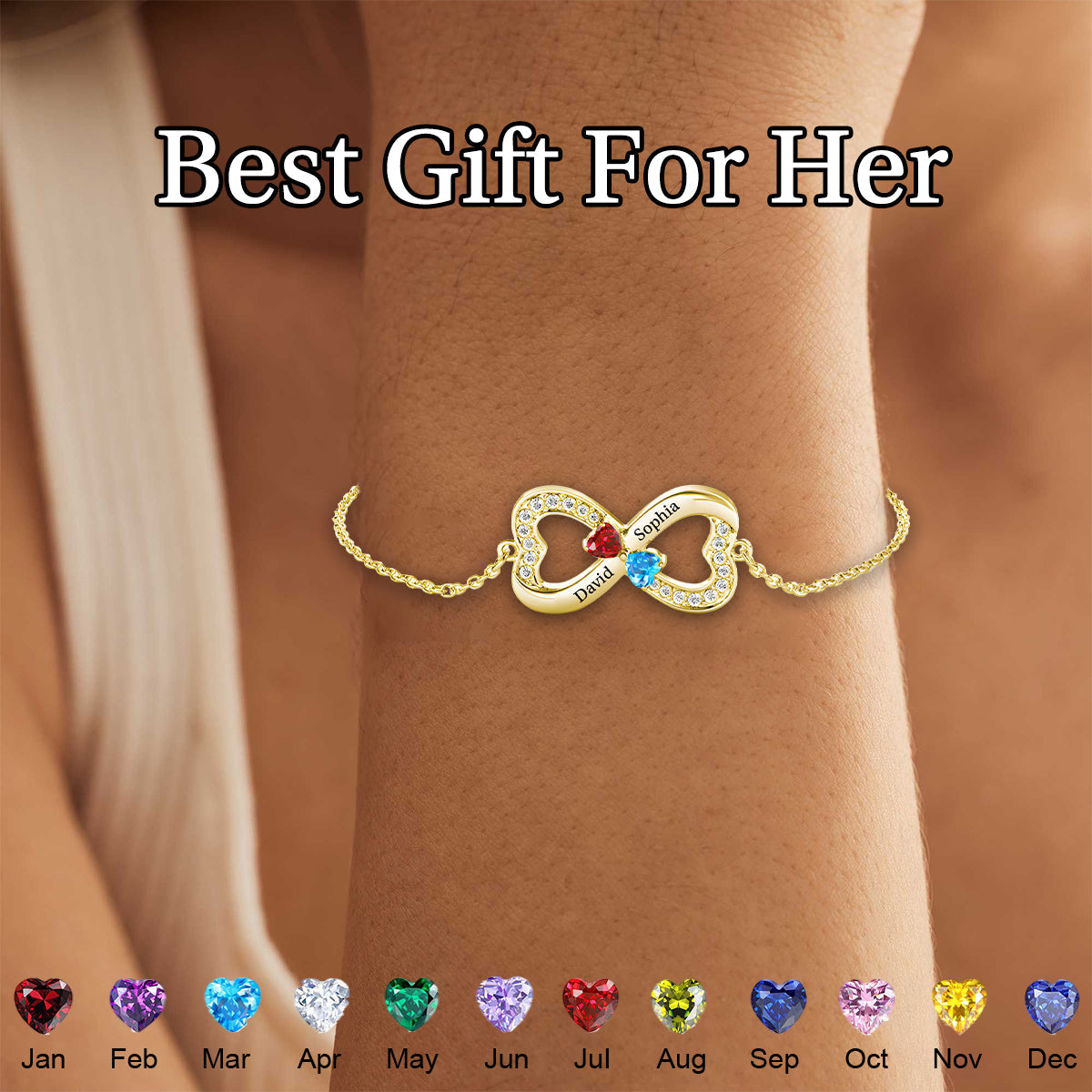 Personalised Engraved Infinity Birthstone Bracelet