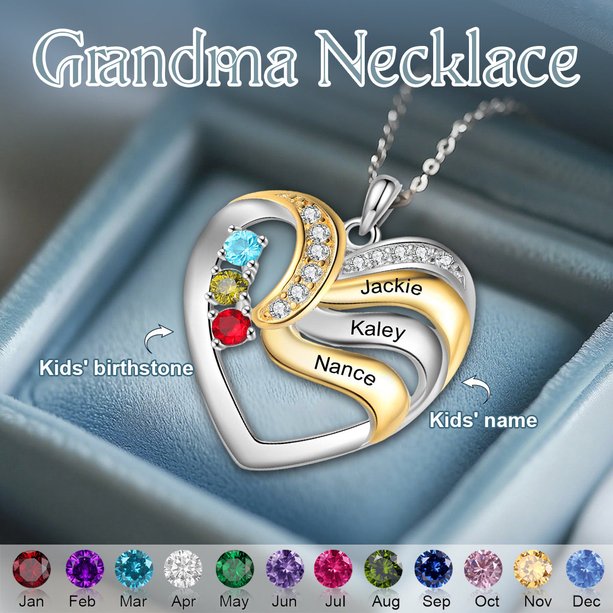 Personalized Multiple Birthstones S925 Necklace-Gift For Grandma/Mom