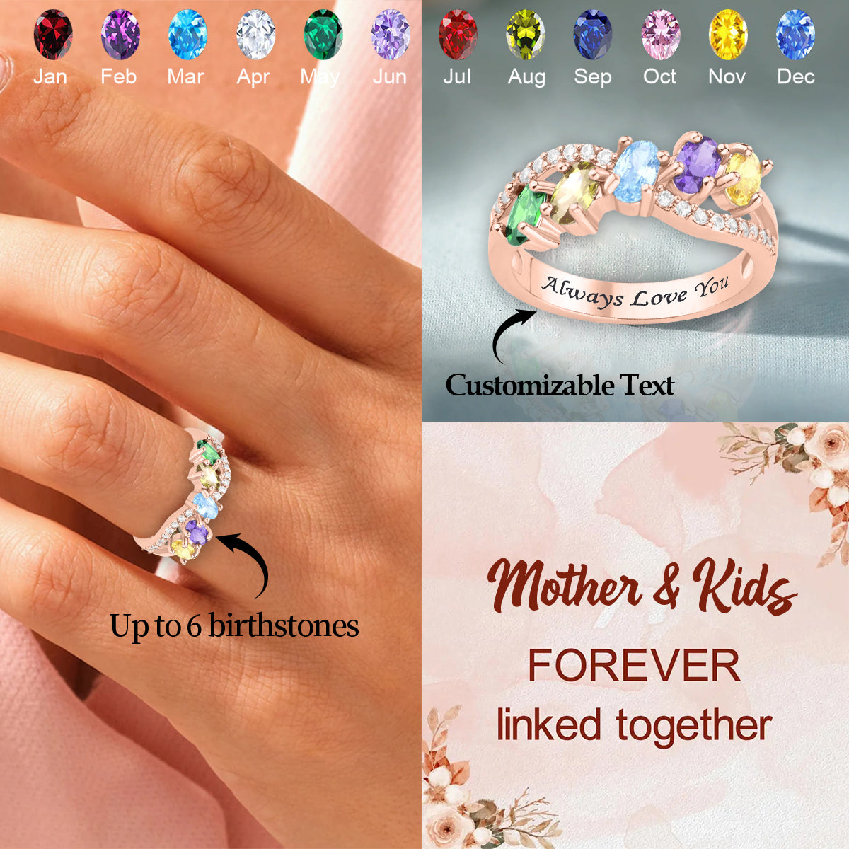 Personalized Family Birthstones Ring - Gift For Grandma or Mom