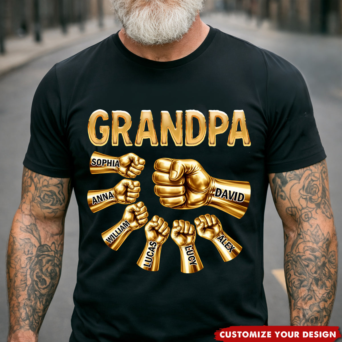 Grandpa Dad Strong Fist Bump - Personalized Shirt