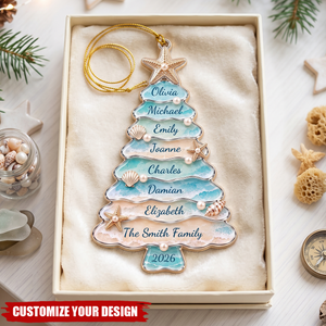Personalized Coastal Christmas Ornament, Custom Ocean Beach Family Christmas Tree Ornament 2026