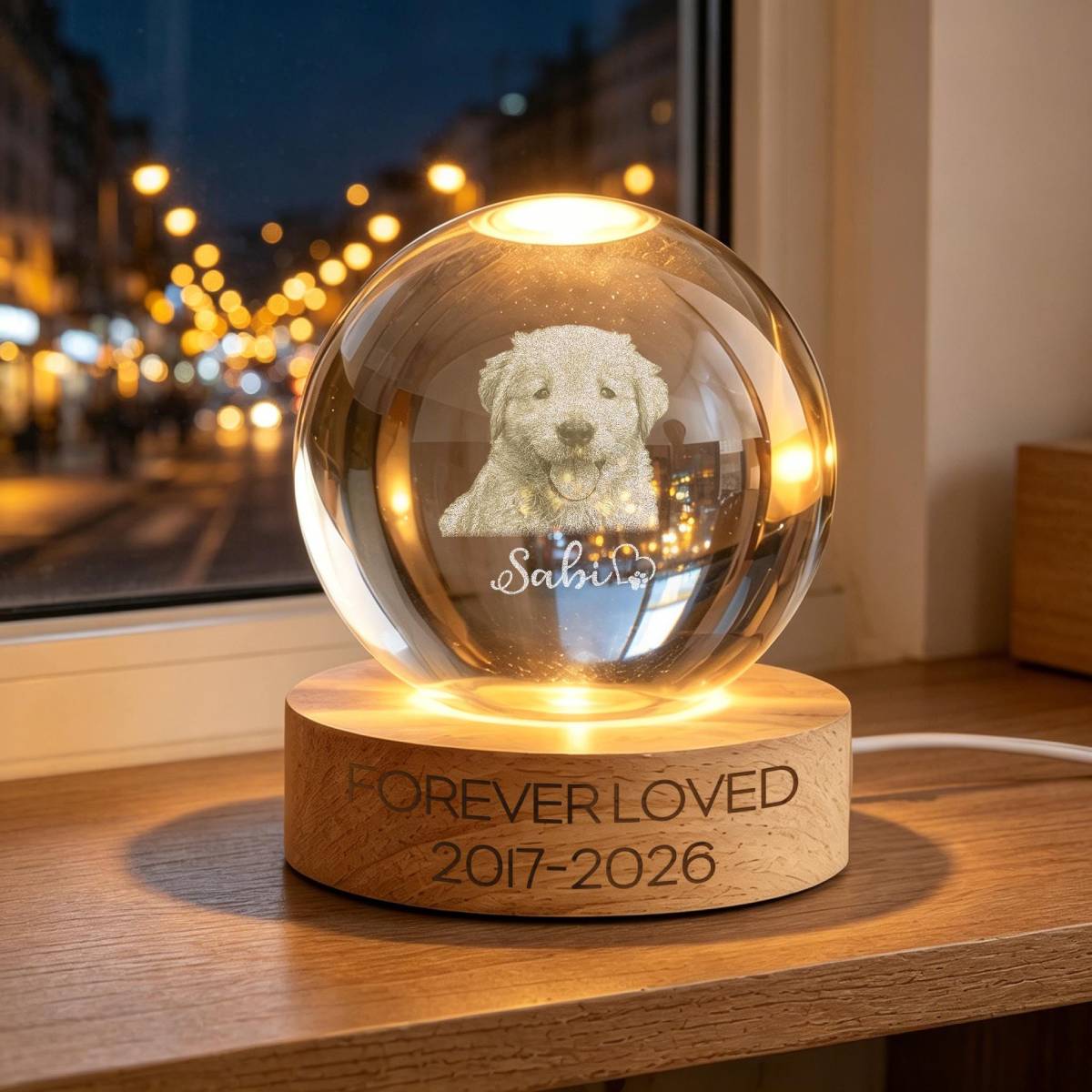 Custom Pet Memorial Night Light, Personalized Pet Portrait Crystal Ball Night Light