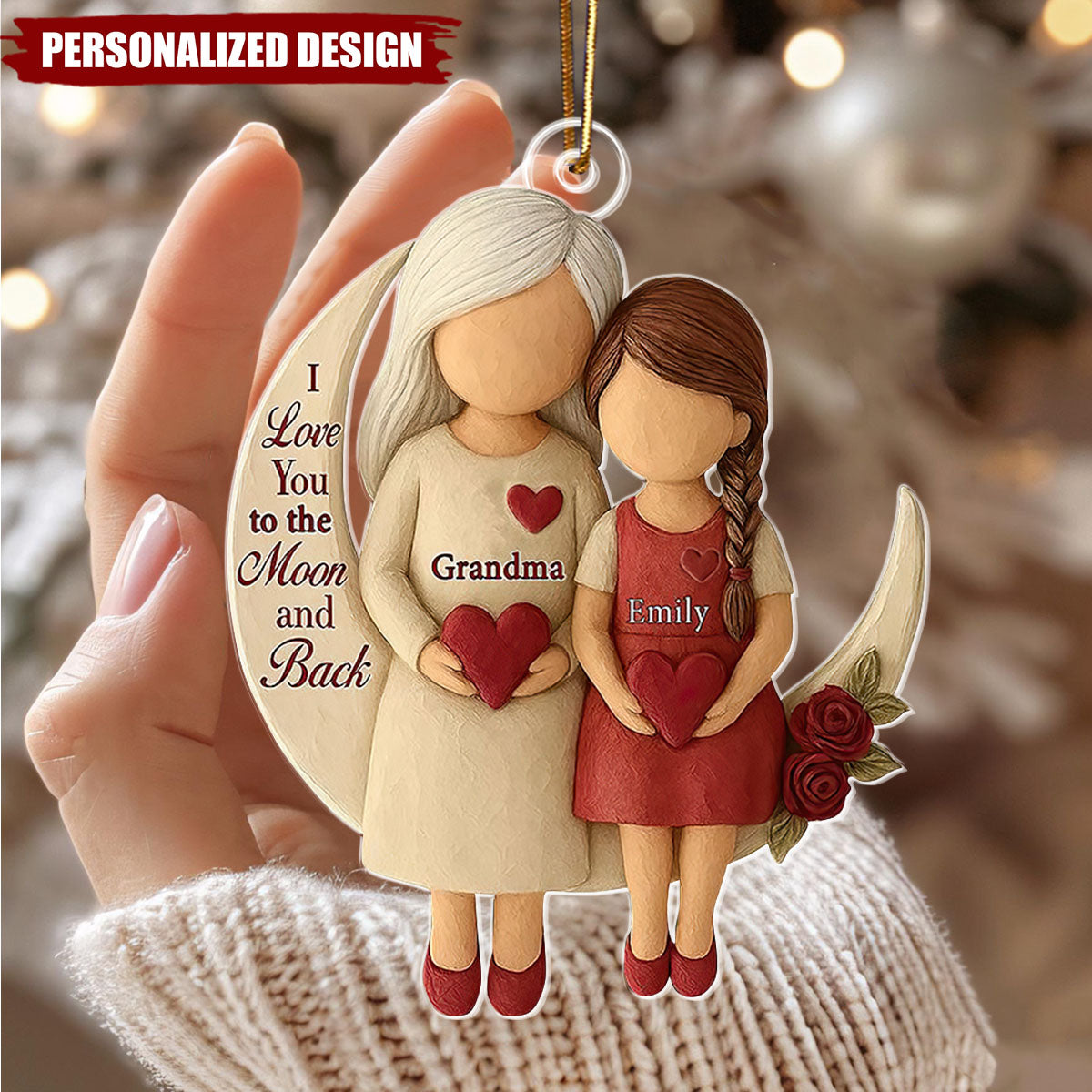 Personalized Grandma Grandchild Ornament, I Love You to the Moon and Back Acrylic Ornament