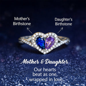 Personalized Mother Daughter Birthstone Heart Ring