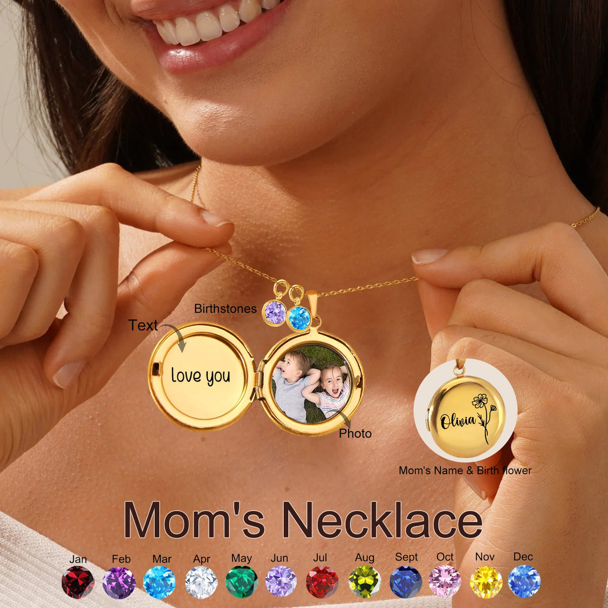 Personalized Locket Birth Flower Necklace With Photo