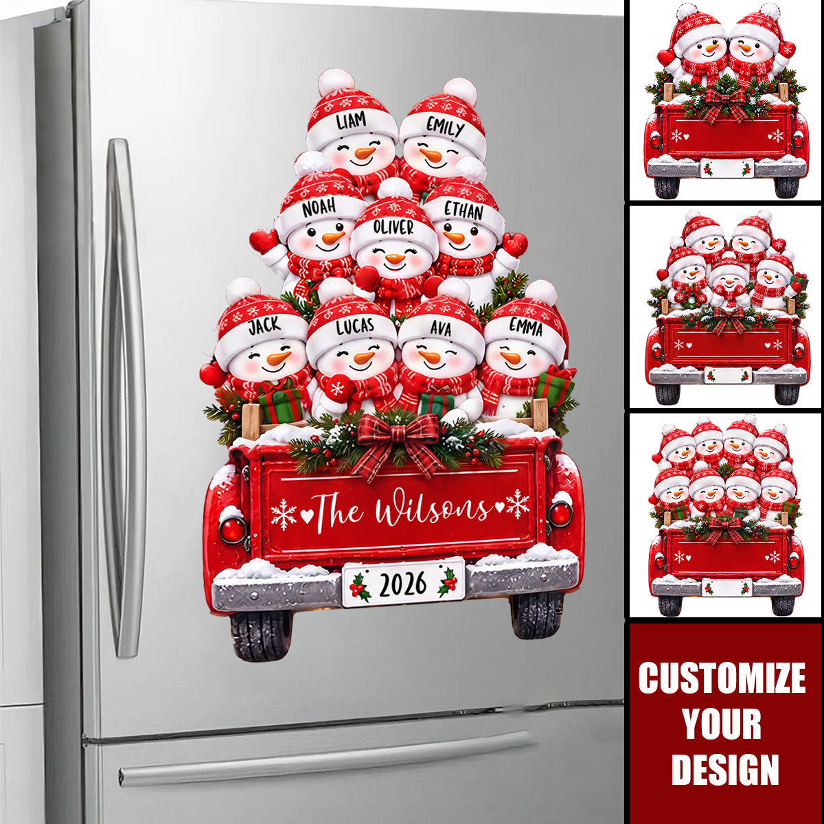 Personalized Snowman Truck Family Christmas Decal