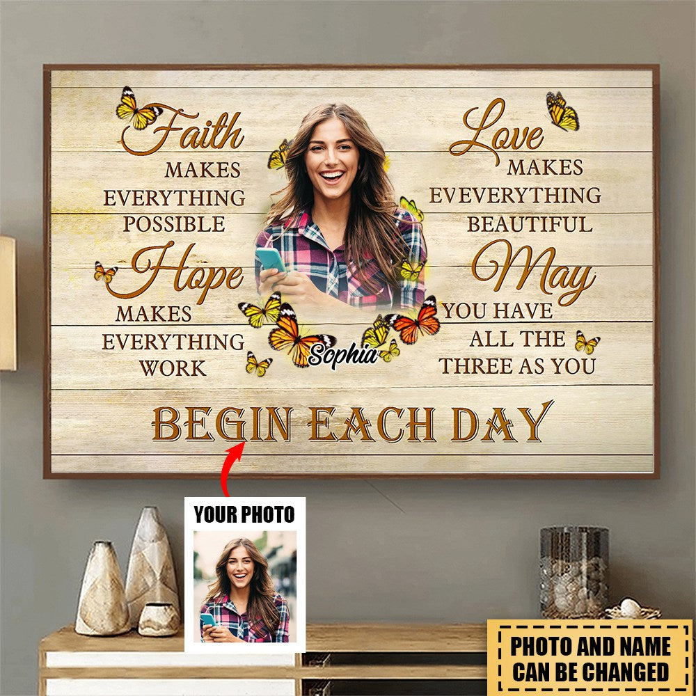 May You Have All The Three As You Begin Each Day-Personalized Canvas