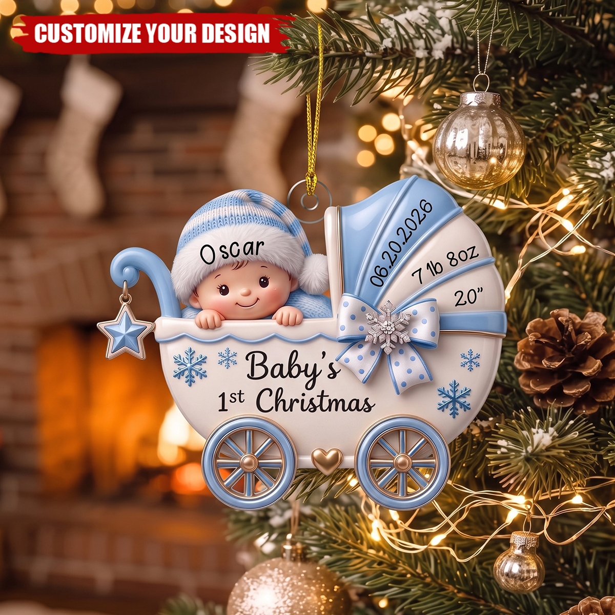 Personalized Baby’s First Christmas Baby Boy Girl Ornament