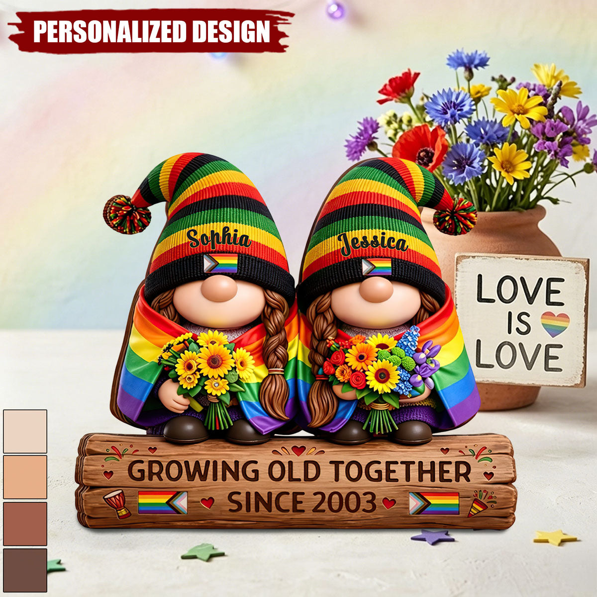 Custom Pride Couple Wood Plaque, Growing Old Together LGBTQ Gay Lesbian Gift