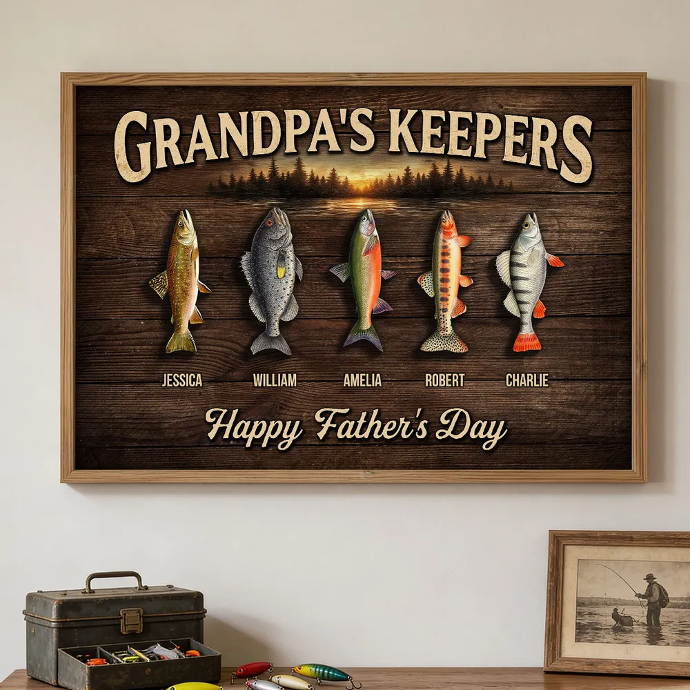 Fishing Grandpa's Keepers - Personalized Poster - Father's Day Gift