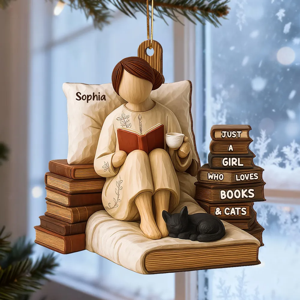 Just A Girl Who Loves Books & Cats 3D Effect - Personalized Acrylic Ornament