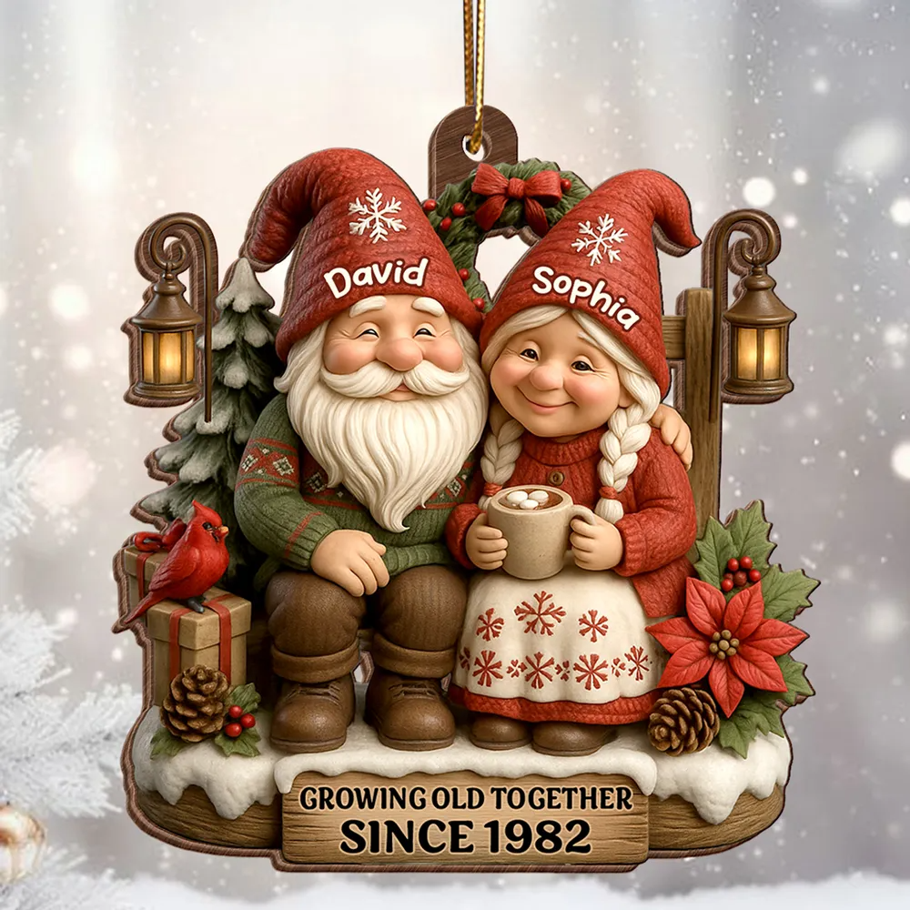 Couple Sharing Holiday Cheer Together - Personalized Wooden Ornament