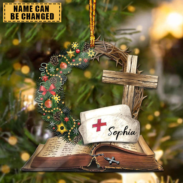 Jesus Nurse Cross Crown of Thorns - Personalized Ornament