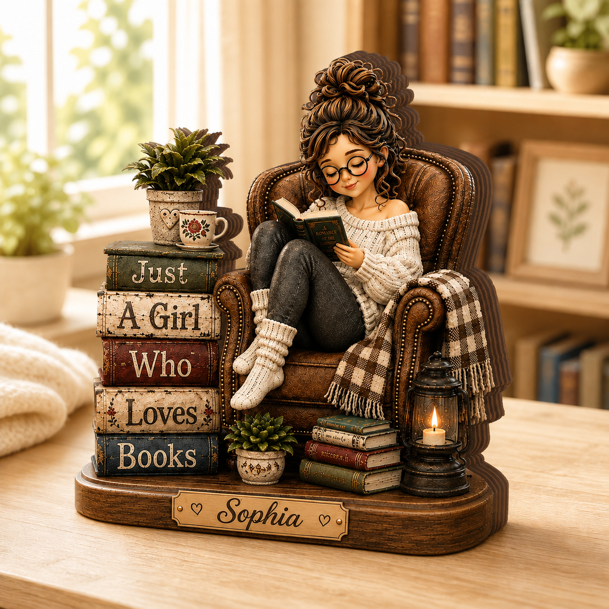 Personalized Book Lover Wooden Block, Just a Girl Who Loves Books Plaque