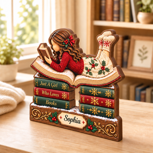 Custom Just A Girl Who Loves Books Wooden Block, Book Lover Gift
