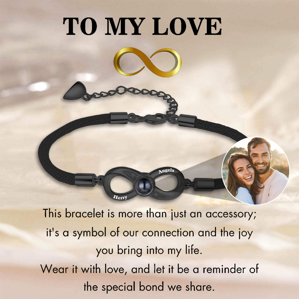 Personalized Infinity Name Photo Projection Bracelet for Couples