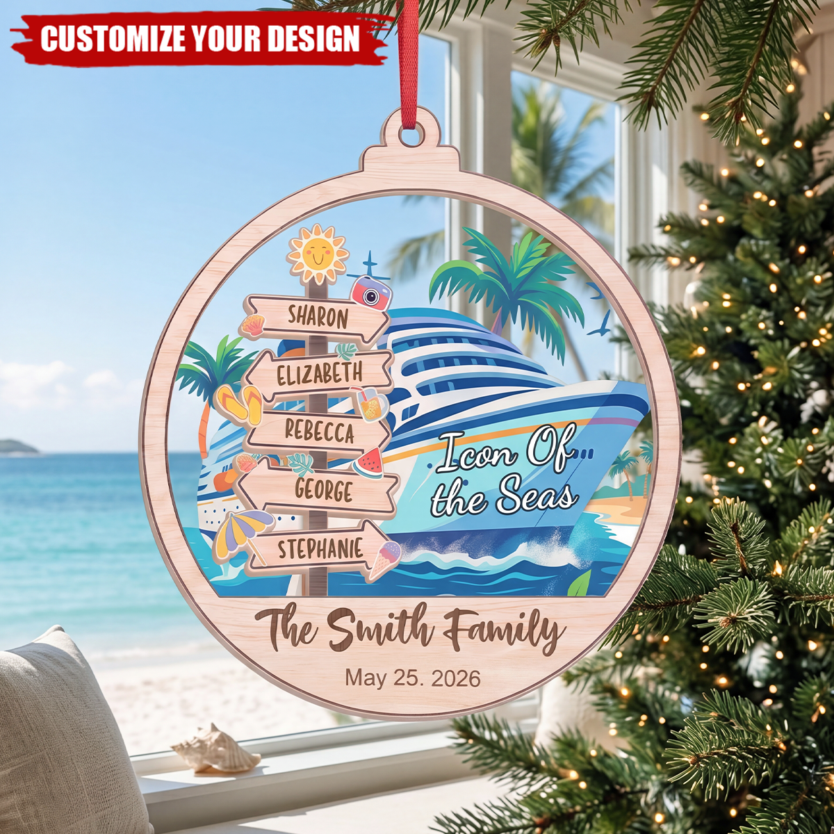 Personalized Cruise Ship Christmas Ornament: Icon of the Seas Family Vacation
