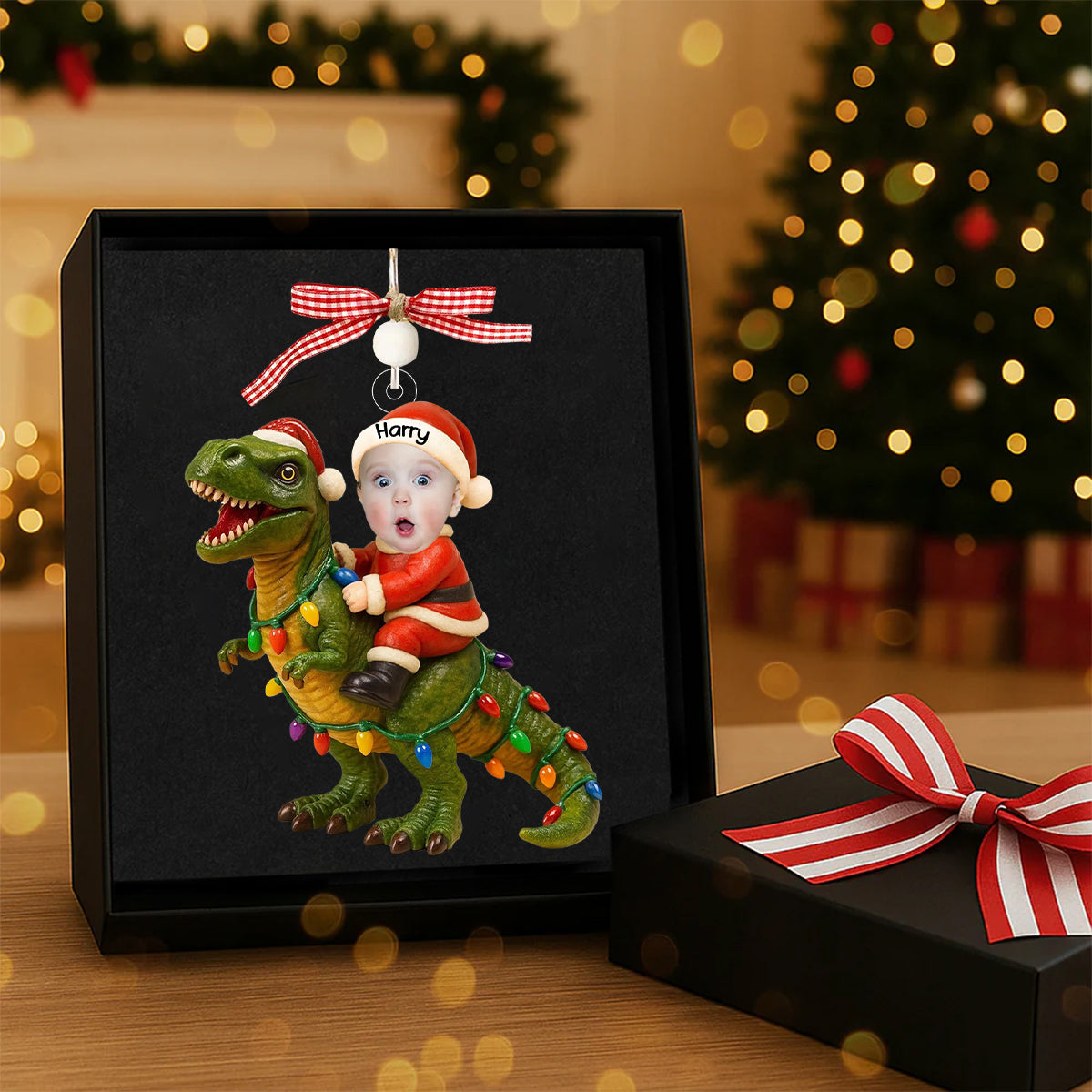 Custom Photo Santa Riding Ornament