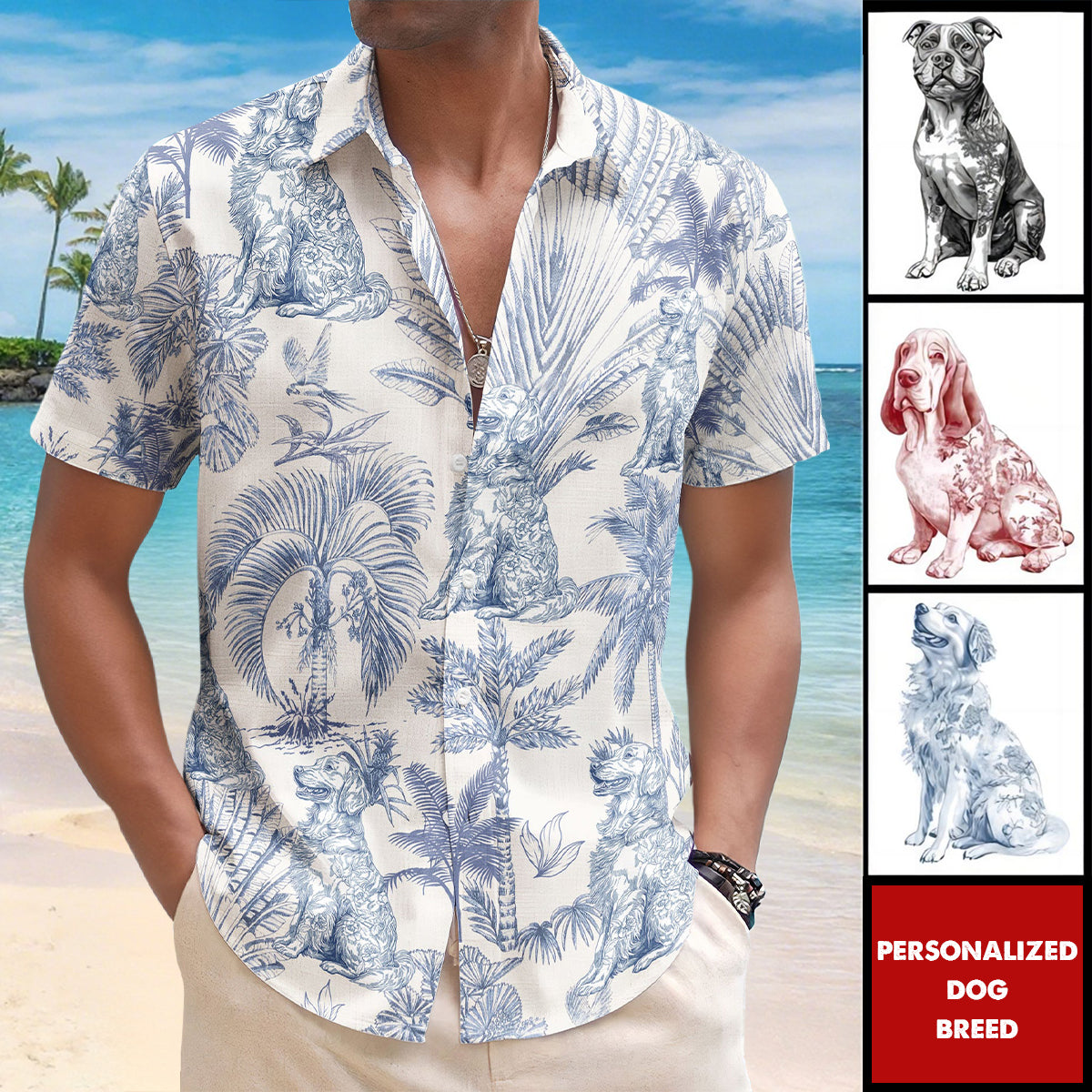 Dog Lovers Toile De Jouy Style Custom Dog Breeds - Personalized Hawaiian Shirt