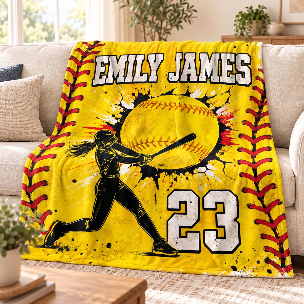 Personalized baseball Girl Blanket, Custom Name & Player Number Gift