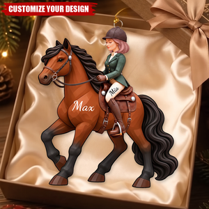 Personalized Horse Riding Christmas Ornament, Custom Girl and Horse Names
