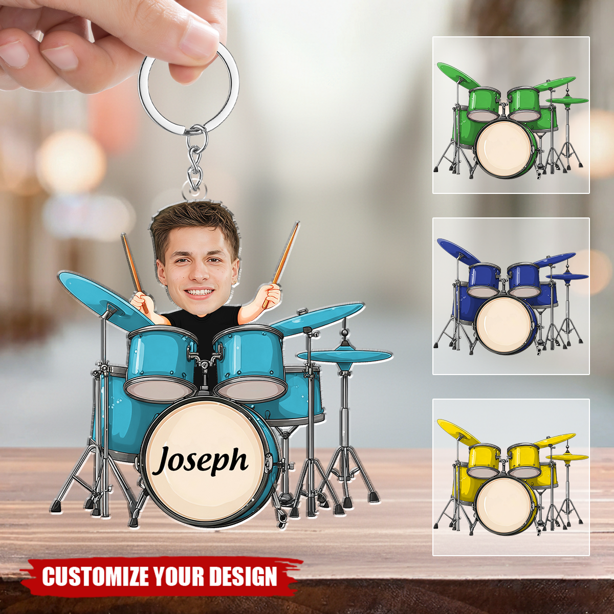 Personalized Upload Image Drum Lover Keychain