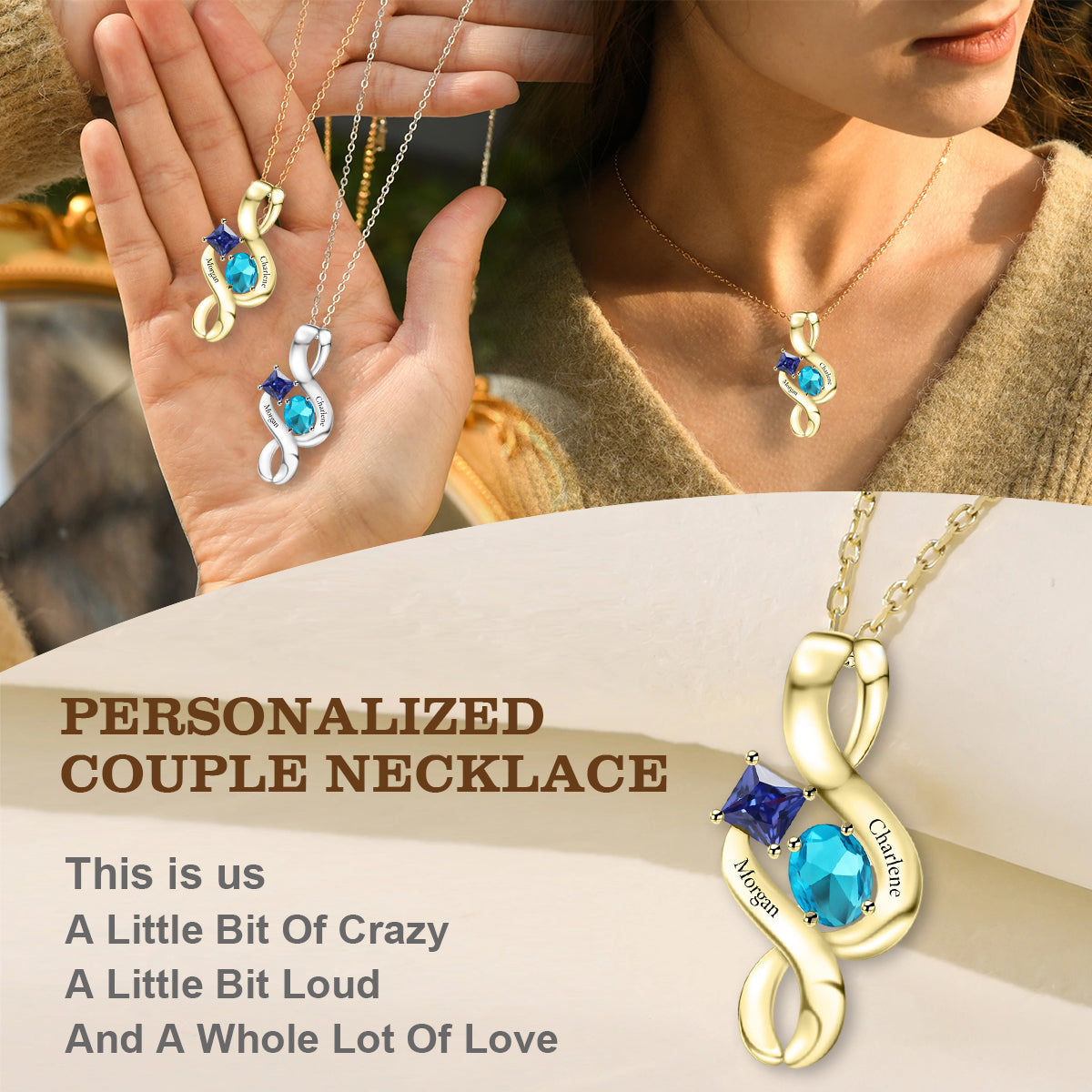 Personalized Name Birthstone Couple Necklace-Gift For Your Lover