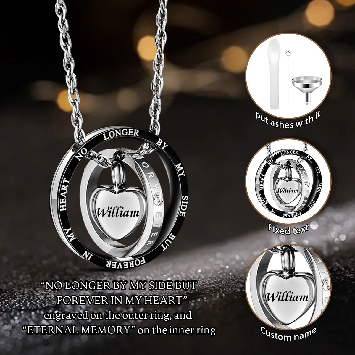 Personalized Engraved Name Heart Urn Memorial Necklace