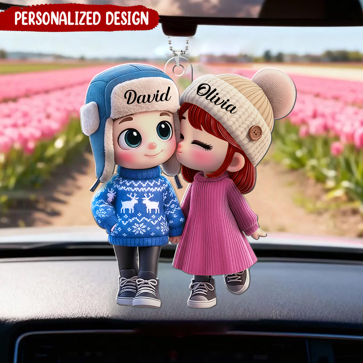 Personalized Kissing Couple Acrylic Car Hanging Ornament