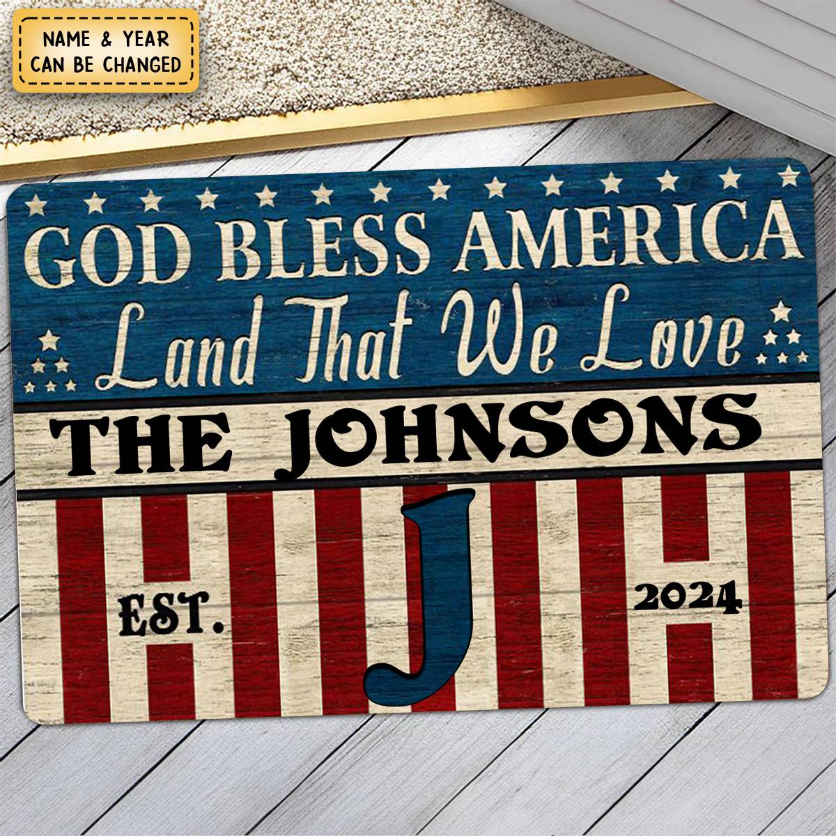 KISSFAITH-Personalized Stars & Stripes God Bless Custom Doormat