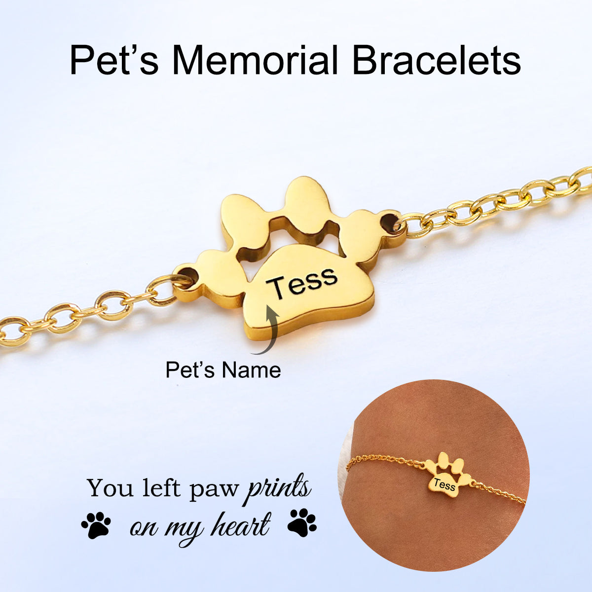 Personalized Engraved Paw Print Bracelet, Gift for Pet Lovers